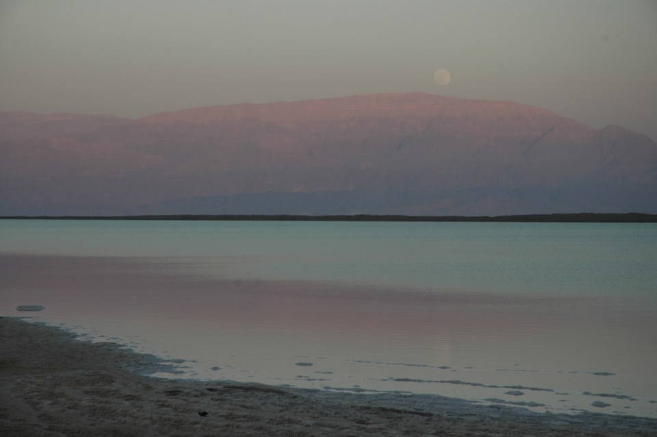 Moonrise over Dead Sea at sunset