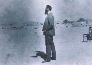 Posed photo of Herzl on roof at Mikve Israel