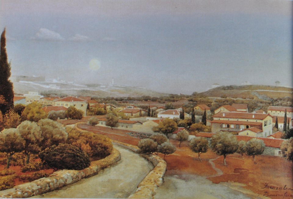 German Colony, aquarelle by Gustav Bauernfeind